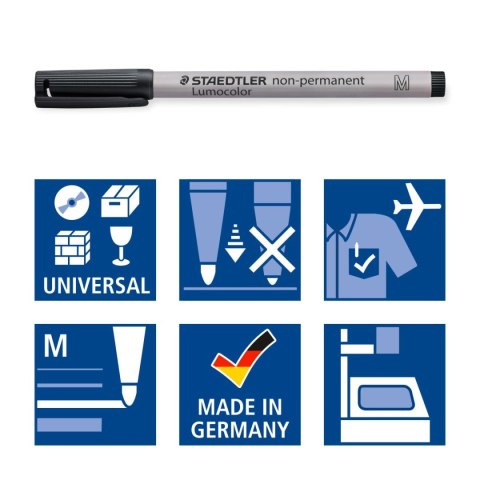 Foliopis Lumocolor, M, zmywalny, czarny, Staedtler Foliopis Lumocolor, M, zmywalny, czarny, Staedtler