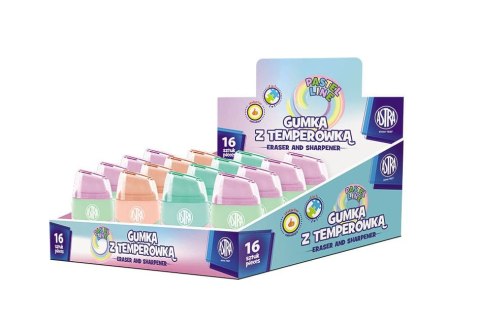 Temperówka i gumka pastelowa 2w1 ASTRA PASTEL LINE - 1 szt. Temperówka i gumka pastelowa 2w1 ASTRA PASTEL LINE - 1 szt.