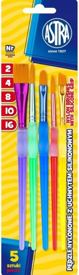 Zestaw pędzli ASTRA nylon. uchwyt silikon. 5 szt. Zestaw pędzli ASTRA nylon. uchwyt silikon. 5 szt.