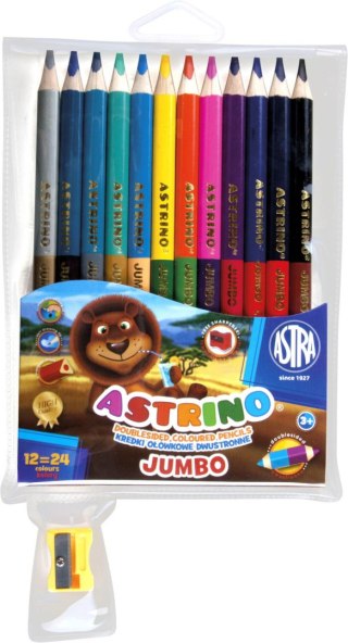 Kredki ołówkowe dwustronne trójkątne Jumbo 12=24 kolory ASTRINO +temperówka