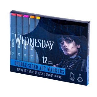 Markery artystyczne trójkątne dwustronne WEDNESDAY - 12 kolorów PET box