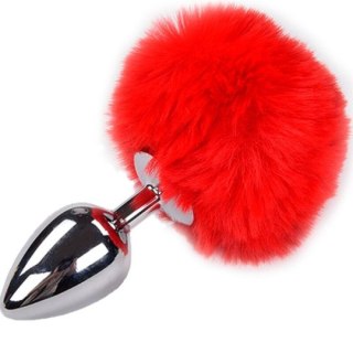 Alive korek analny z ogonkiem Metal Anal Fluffy Plug Red M