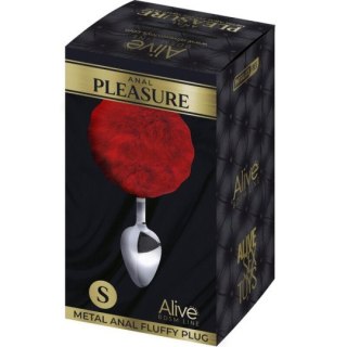 Alive korek analny z ogonkiem Metal Anal Fluffy Plug Red S