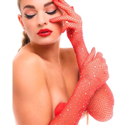 Kinky Diva rękawiczki z cyrkoniami Starlet Gloves Red/Rhinestones Kinky Diva rękawiczki z cyrkoniami Starlet Gloves Red/Rhinestones
