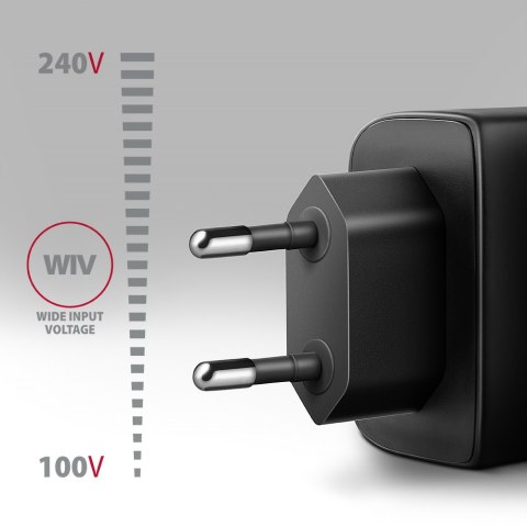 AXAGON GaN wallcharger 2x port (USB-A + USB-C), PD3.0/PPS/QC4+/SFC2.0/AFC/SCP/FCP/Apple, 45W | ACU-PQ45