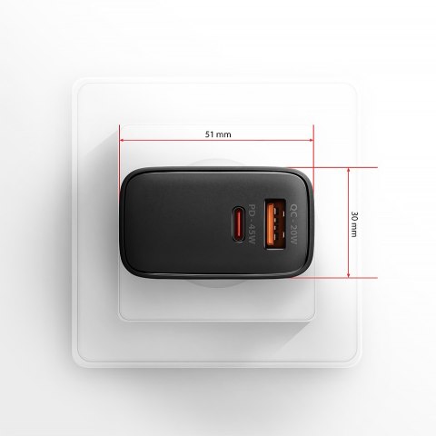 AXAGON GaN wallcharger 2x port (USB-A + USB-C), PD3.0/PPS/QC4+/SFC2.0/AFC/SCP/FCP/Apple, 45W | ACU-PQ45