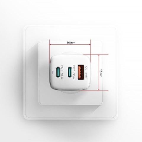 AXAGON GaN wallcharger 3x port (USB-A + 2x USB-C), PD3.0/PPS/QC4+/SFC2.0/AFC/SCP/FCP/Apple, 65W | ACU-DPQ65W