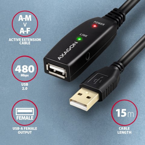 AXAGON USB repeater cable, 15 m | ADR-215 | USB Type A - USB Type A AXAGON USB repeater cable, 15 m | ADR-215 | USB Type A - USB Type A