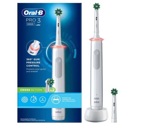 Elektryczna szczoteczka do zębów Oral-B Pro 3 3000 Cross Action | Akumulatorowa | Dla dorosłych | Liczba główek szczoteczki w ze Elektryczna szczoteczka do zębów Oral-B Pro 3 3000 Cross Action | Akumulatorowa | Dla dorosłych | Liczba główek szczoteczki w ze