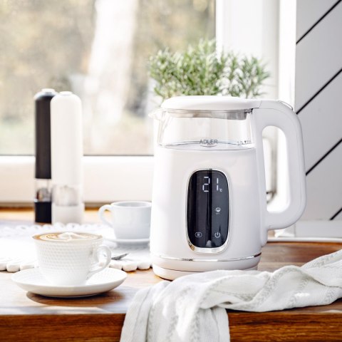 Adler Kettle with LED Display | AD 1305 | Electric | 2200 W | 1.7 L | Plastic | 360° rotational base | White/Silver Adler Kettle with LED Display | AD 1305 | Electric | 2200 W | 1.7 L | Plastic | 360° rotational base | White/Silver