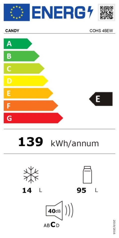 Lodówka Candy COHS 45EW, E, wolnostojąca, spiżarnia, wysokość 85 cm, pojemność chłodziarki 95 l, pojemność zamrażarki 14 l, biał Lodówka Candy COHS 45EW, E, wolnostojąca, spiżarnia, wysokość 85 cm, pojemność chłodziarki 95 l, pojemność zamrażarki 14 l, biał