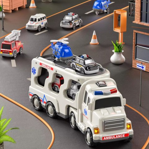 Zestaw laweta autka ambulans straż tir policja dźwięk światło SX600-21A