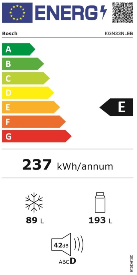 Bosch | Chłodziarka Serie 2 | KGN33NLEB | Klasa efektywności energetycznej E | Wolnostojąca | Kombi | Wysokość 176 cm | System N