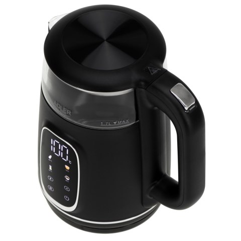 Adler Kettle with LED Display | AD 1305 | Electric | 2200 W | 1.7 L | Plastic | 360° rotational base | Black/Silver Adler Kettle with LED Display | AD 1305 | Electric | 2200 W | 1.7 L | Plastic | 360° rotational base | Black/Silver