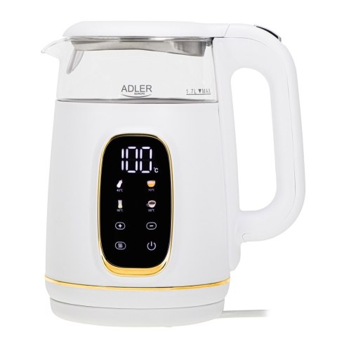 Adler Kettle with LED Display | AD 1305 | Electric | 2200 W | 1.7 L | Plastic | 360° rotational base | White/Gold Adler Kettle with LED Display | AD 1305 | Electric | 2200 W | 1.7 L | Plastic | 360° rotational base | White/Gold