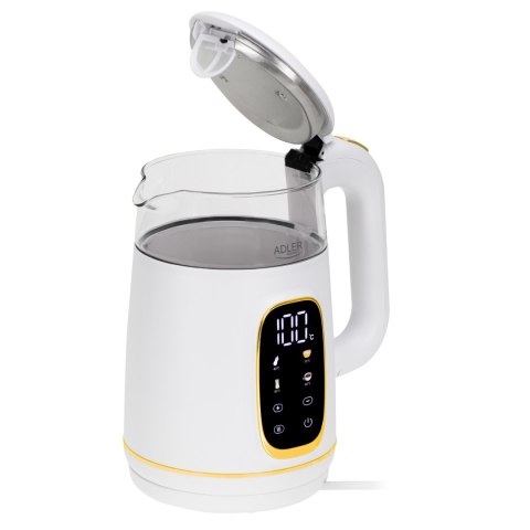 Adler Kettle with LED Display | AD 1305 | Electric | 2200 W | 1.7 L | Plastic | 360° rotational base | White/Gold Adler Kettle with LED Display | AD 1305 | Electric | 2200 W | 1.7 L | Plastic | 360° rotational base | White/Gold