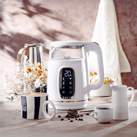 Adler Kettle with LED Display | AD 1305 | Electric | 2200 W | 1.7 L | Plastic | 360° rotational base | White/Gold Adler Kettle with LED Display | AD 1305 | Electric | 2200 W | 1.7 L | Plastic | 360° rotational base | White/Gold