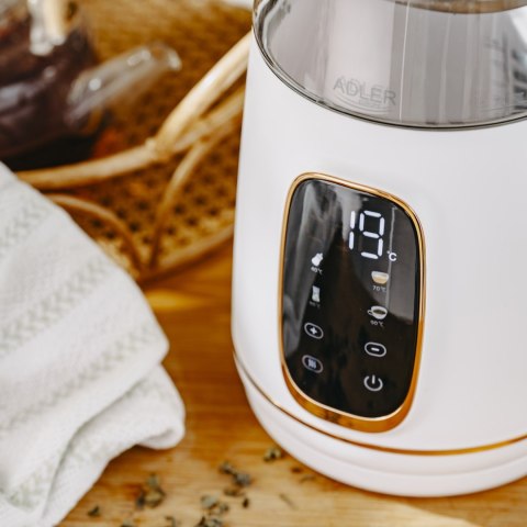 Adler Kettle with LED Display | AD 1305 | Electric | 2200 W | 1.7 L | Plastic | 360° rotational base | White/Gold Adler Kettle with LED Display | AD 1305 | Electric | 2200 W | 1.7 L | Plastic | 360° rotational base | White/Gold
