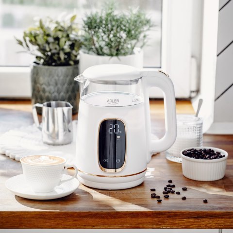 Adler Kettle with LED Display | AD 1305 | Electric | 2200 W | 1.7 L | Plastic | 360° rotational base | White/Gold Adler Kettle with LED Display | AD 1305 | Electric | 2200 W | 1.7 L | Plastic | 360° rotational base | White/Gold
