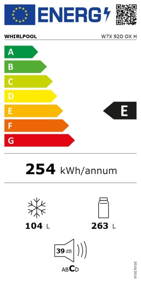 Lodówka Whirlpool | W7X 92O OX H | Klasa efektywności energetycznej E | Wolnostojąca | Kombi | Wysokość 202,7 cm | System No Fro Lodówka Whirlpool | W7X 92O OX H | Klasa efektywności energetycznej E | Wolnostojąca | Kombi | Wysokość 202,7 cm | System No Fro