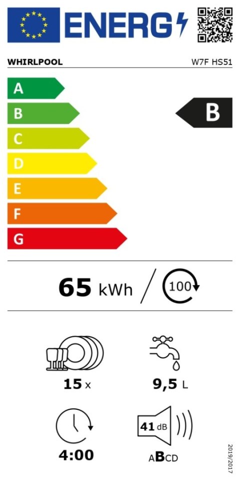 Zmywarka Whirlpool | W7F HS51 | Wolnostojąca | Szerokość 60 cm | Liczba kompletów naczyń 15 | Liczba programów 8 | Klasa efektyw Zmywarka Whirlpool | W7F HS51 | Wolnostojąca | Szerokość 60 cm | Liczba kompletów naczyń 15 | Liczba programów 8 | Klasa efektyw
