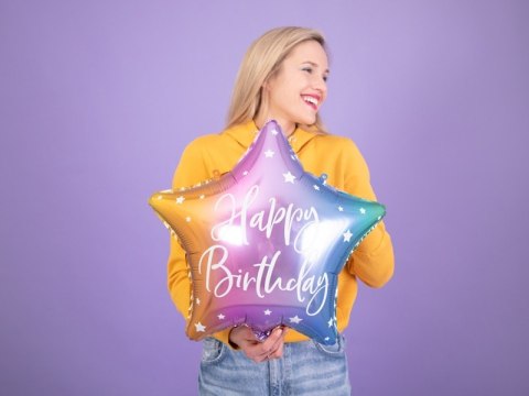 Balon foliowy urodzinowy gwiazdka Happy Birthday 40cm kolorowy Balon foliowy urodzinowy gwiazdka Happy Birthday 40cm kolorowy