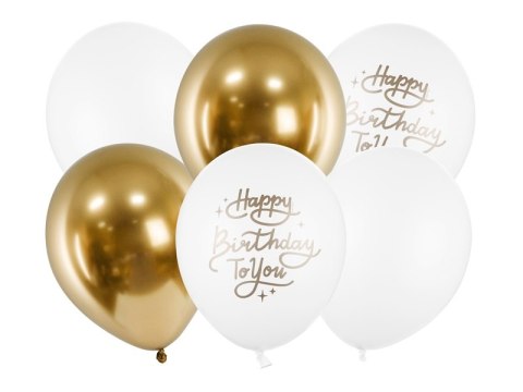 Balony urodzinowe Happy Birthday To You złoty biały 30cm 6szt Balony urodzinowe Happy Birthday To You złoty biały 30cm 6szt